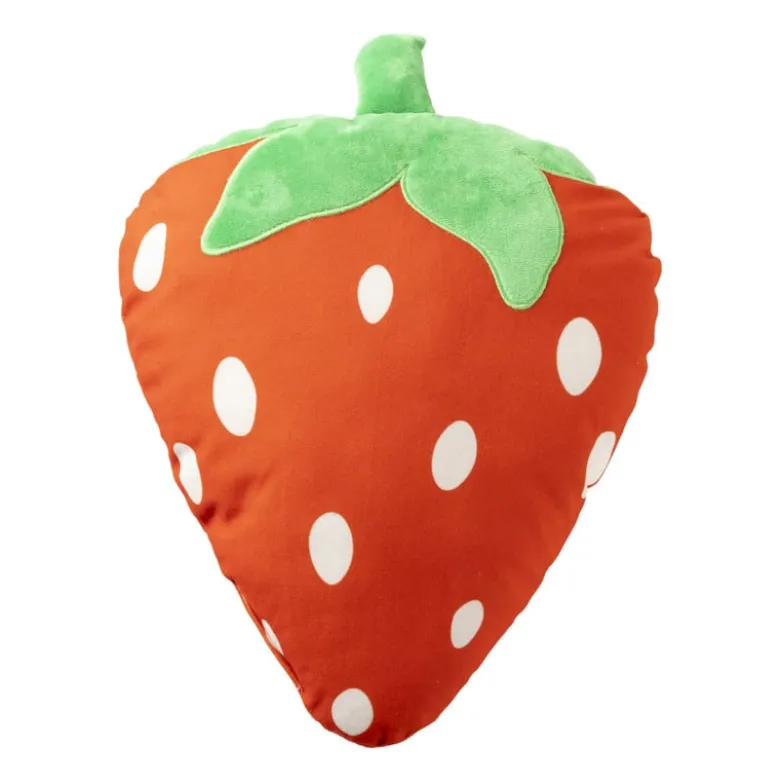 Kussen aardbei - rood/groen - 37x28 cm