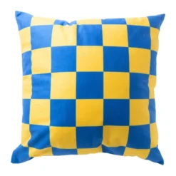 Kussen geblokt - geel/blauw - 45x45 cm