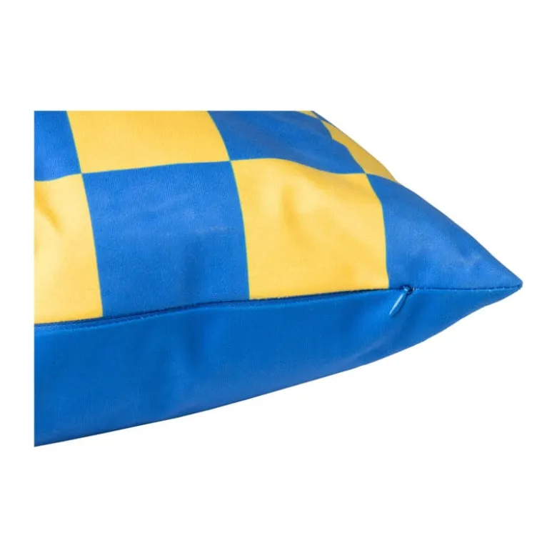 Kussen geblokt - geel/blauw - 45x45 cm