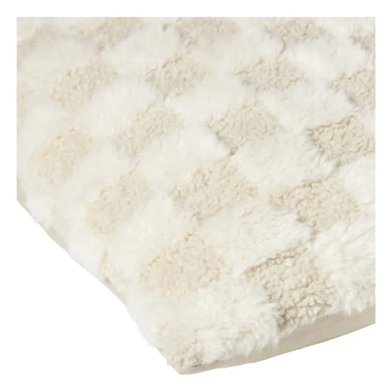 Kussen geblokt teddy - beige - 45x45 cm