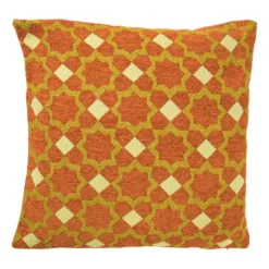 Kussen jacquard bloemen - oranje - 45x45 cm