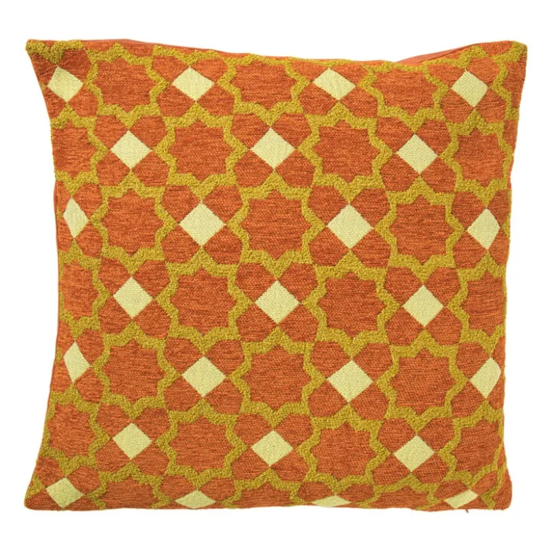 Kussen jacquard bloemen - oranje - 45x45 cm