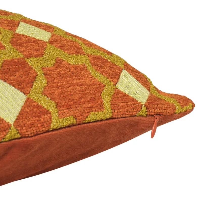 Kussen jacquard bloemen - oranje - 45x45 cm
