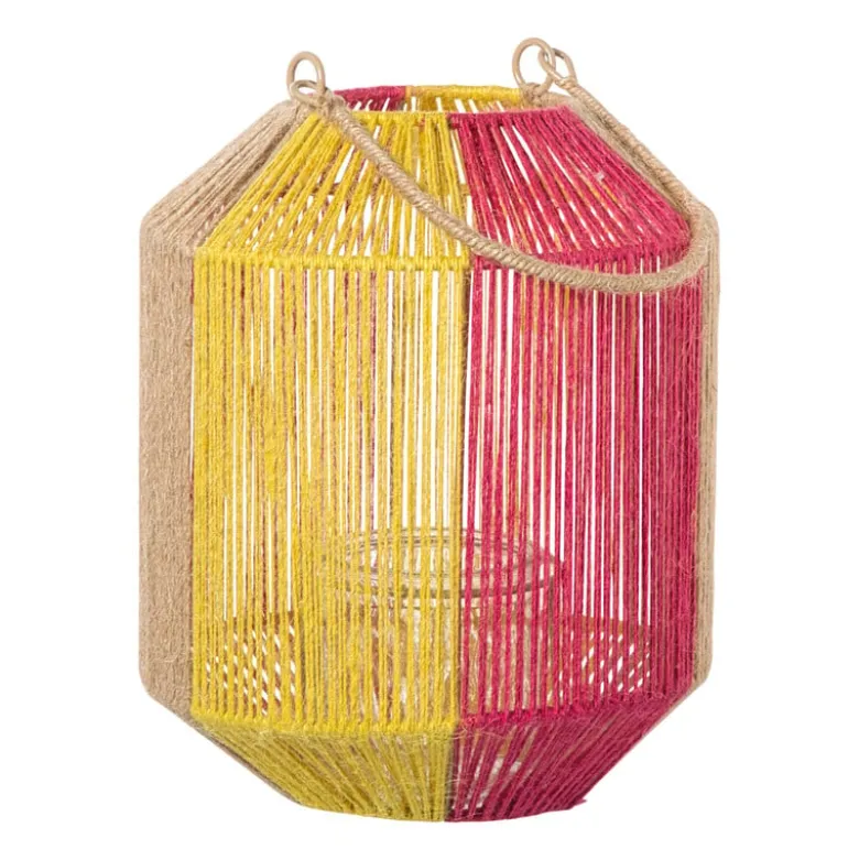 Lantaarn colourblock - roze/oranje/geel - ø21x24 cm