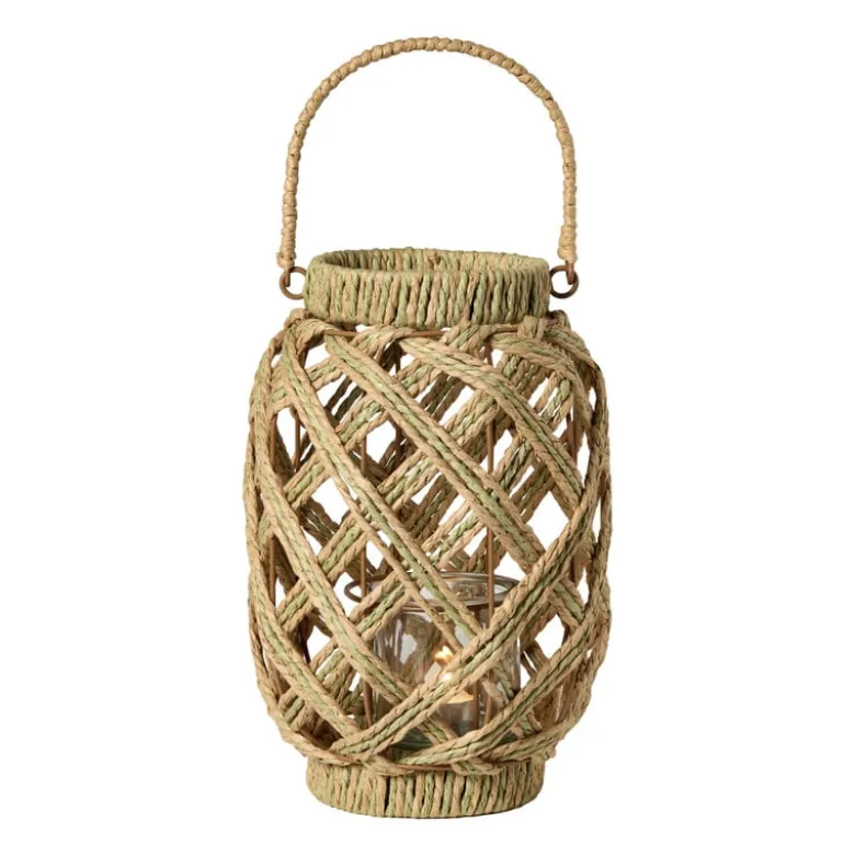 Lantaarn mitch - beige/groen - ø19x28 cm