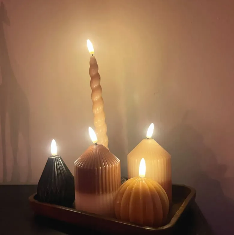 LED kaars duo - beige/bruin - ø7x10 cm