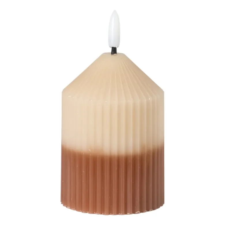 LED kaars duo - beige/bruin - ø7x10 cm