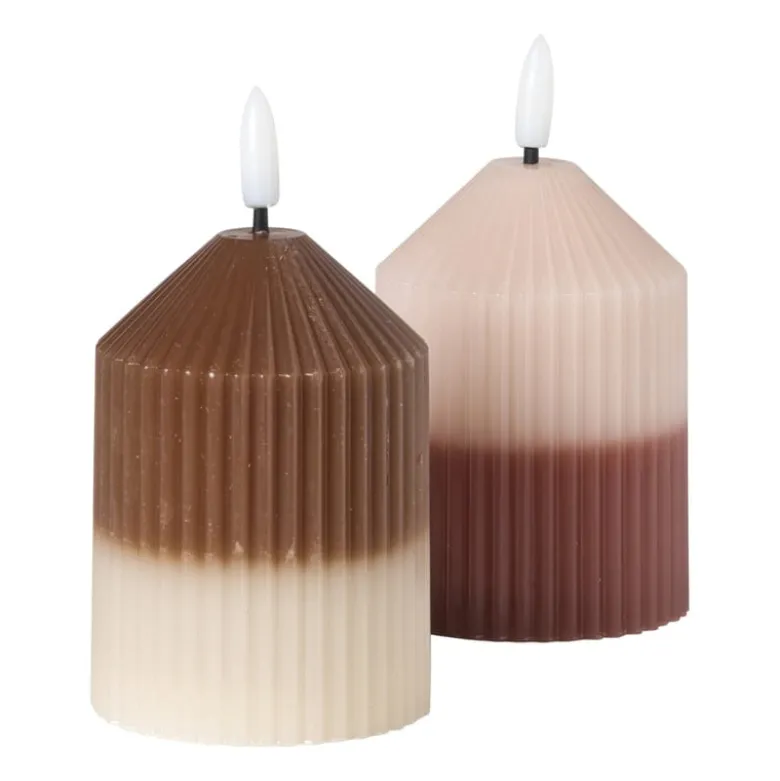 LED kaars duo - beige/lichtbruin - ø7x10 cm