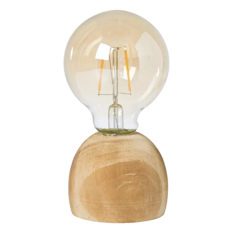 LED lamp houten voet - hout/glas - ø8x13.5 cm