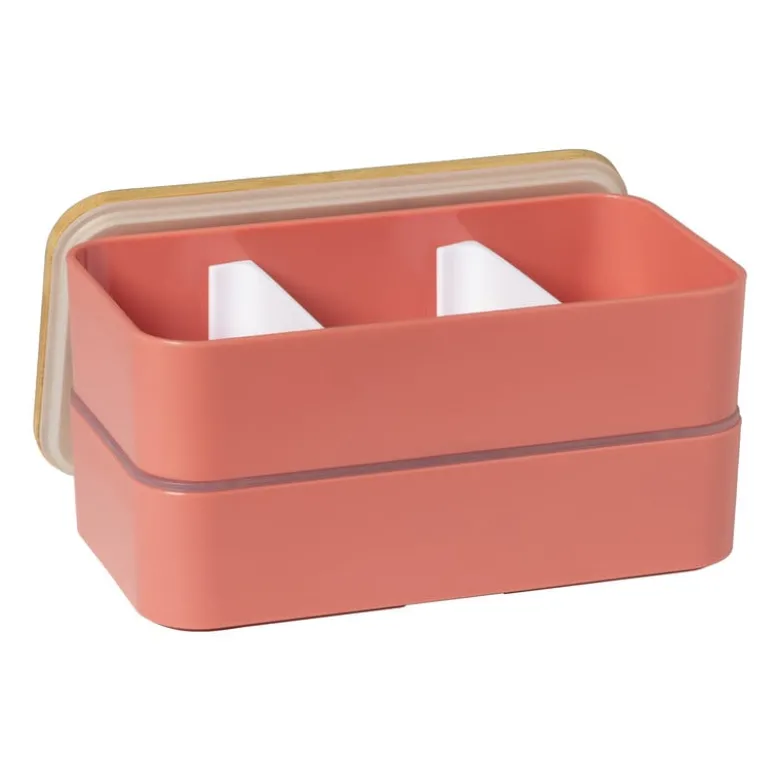 Lunchbox dubbel - roze - 9.5x18.5x10.5 cm