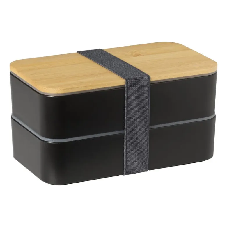 Lunchbox dubbel - zwart - 9.5x18.5x10.5 cm