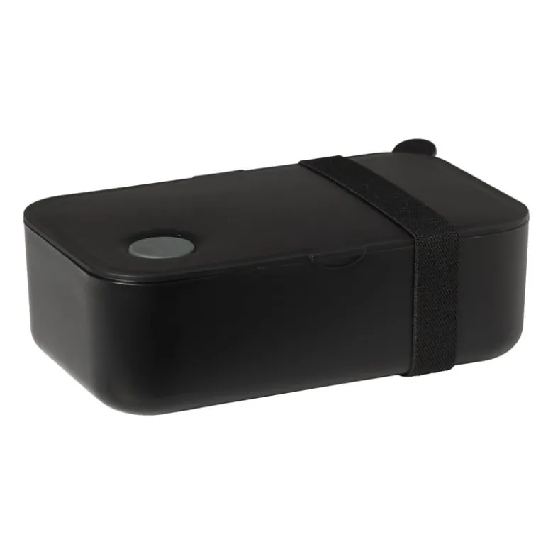 Lunchbox met elastiek - zwart - 6.8x19x12 cm