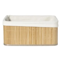Mand bamboe met teddy - 16x36x27 cm - naturel/wit
