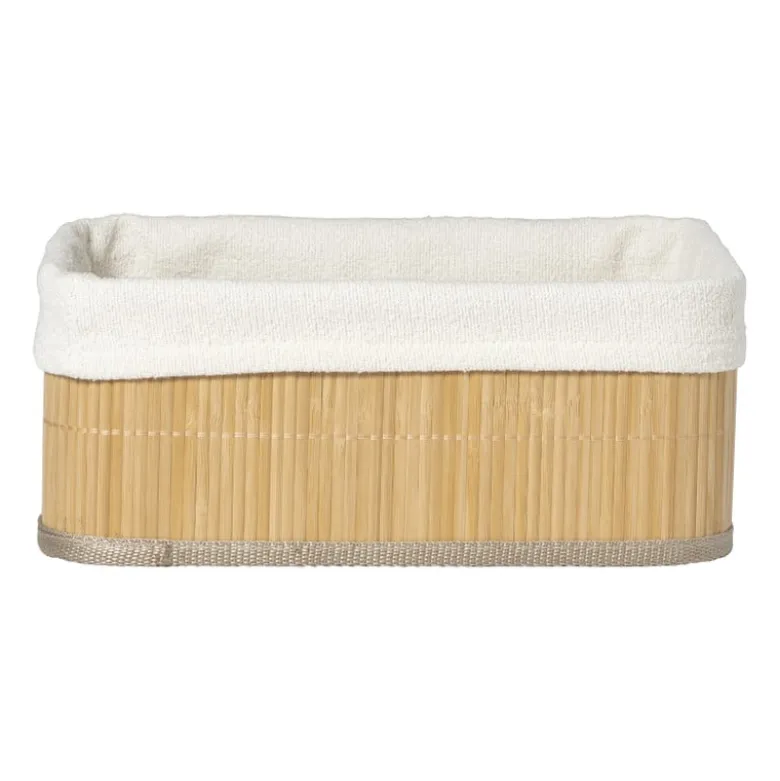 Mand bamboe met teddy - 12x30x23 cm - naturel/wit