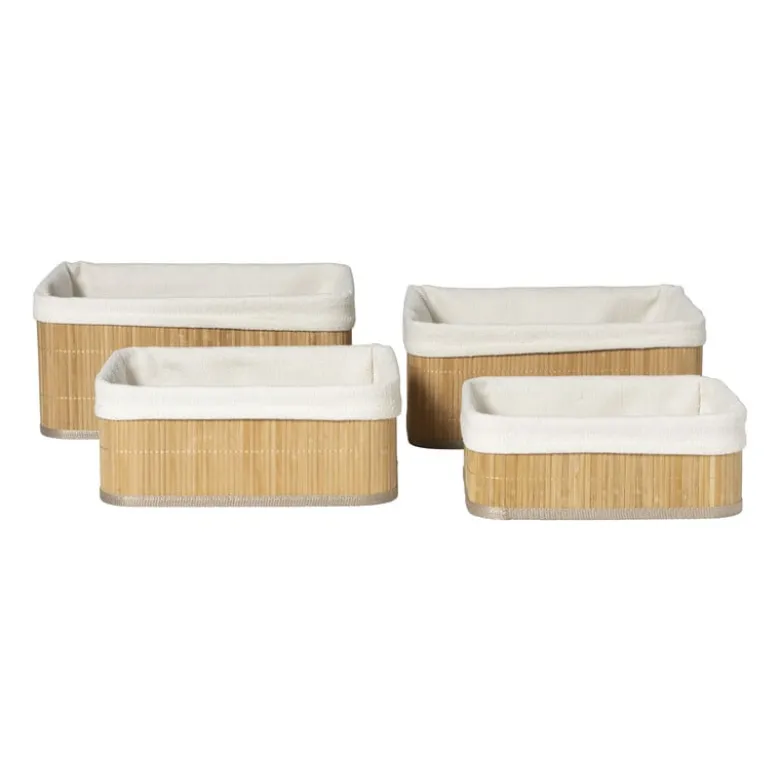 Mand bamboe met teddy - 12x30x23 cm - naturel/wit