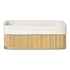 Mand bamboe met teddy - 10x27x21 cm - naturel/wit
