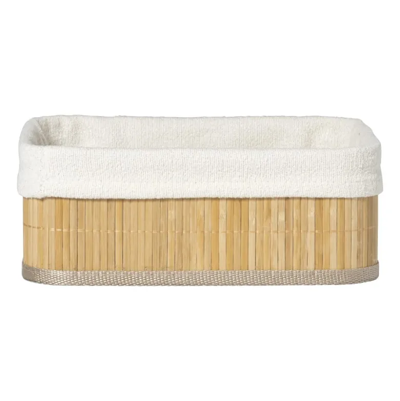 Mand bamboe met teddy - 10x27x21 cm - naturel/wit