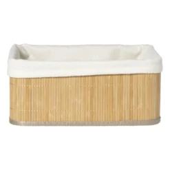 Mand bamboe met teddy - 14x33x25 cm - naturel/wit