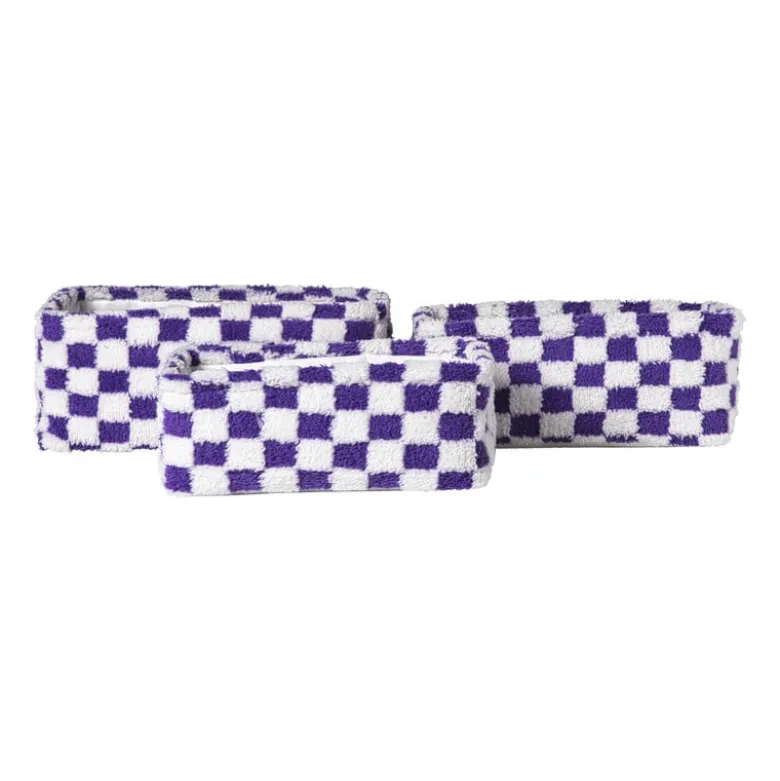 Mand checks groot - paars/wit - 15x36x26 cm