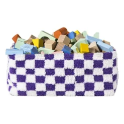 Mand checks groot - paars/wit - 15x36x26 cm