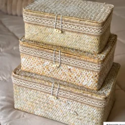 Mand met deksel Stijn - 12x30x21 cm - wit