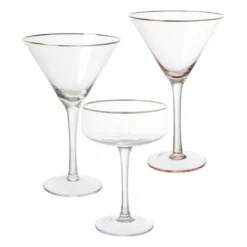 Martiniglas roze gouden rand - glas - 220 ml