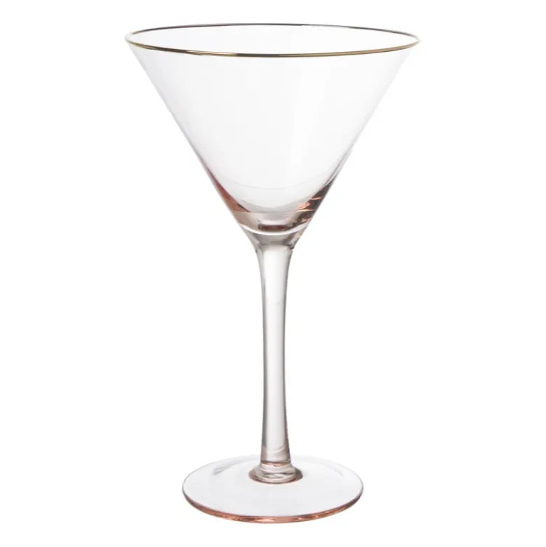 Martiniglas roze gouden rand - glas - 220 ml