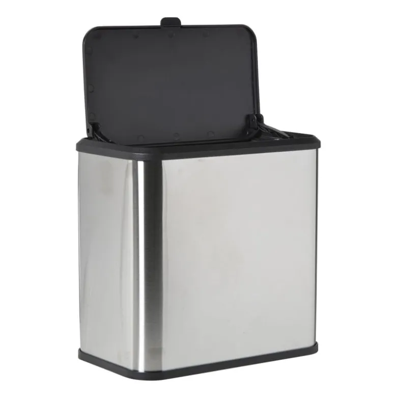 Mini prullenbak - zwart/zilverkleurig - 16.8x25x24.2 cm
