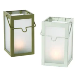 Mini windlichtje - groen/grijs - ø8x14 cm - diverse varianten
