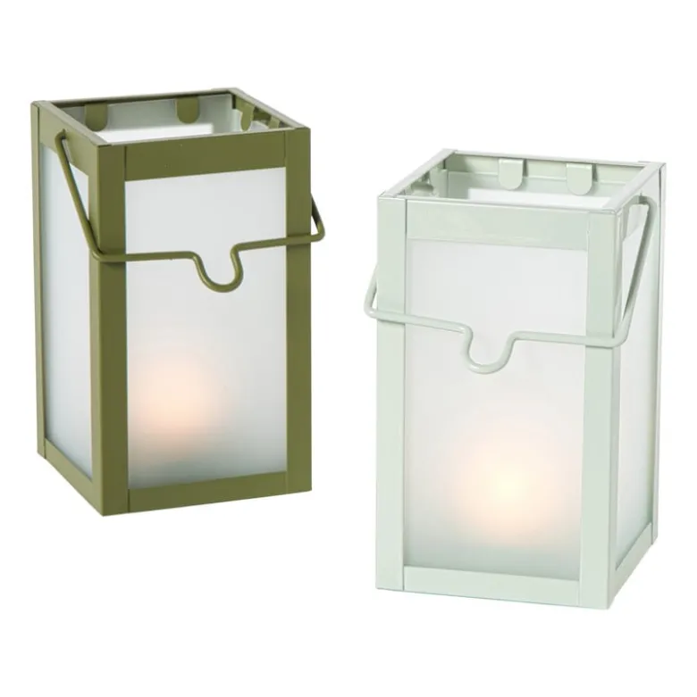 Mini windlichtje - groen/grijs - ø8x14 cm - diverse varianten