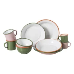 Mok emaille mini - roze/groen - 150 ml