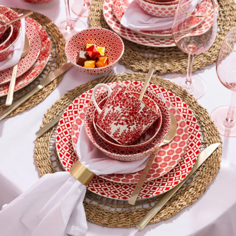 Mok Mirna bloem - rood/wit - 360 ml