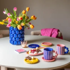 Mok smiley - roze/blauw - 300 ml - Happy at Home by Sanny