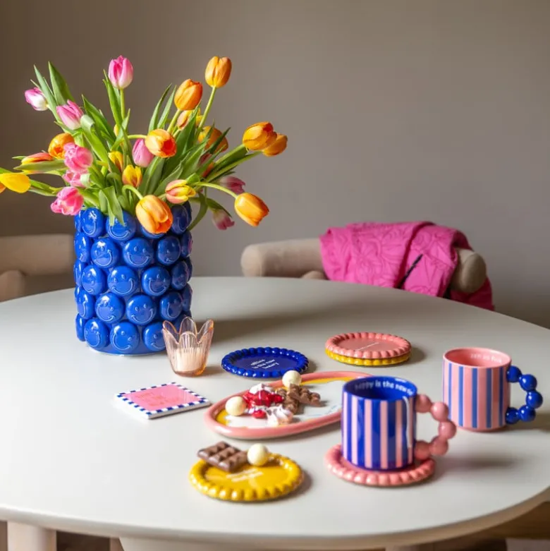 Mok smiley - roze/blauw - 300 ml - Happy at Home by Sanny