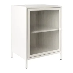 Nachtkastje Luca met geribbeld glazen deurtje - offwhite - 55.5x40x32 cm