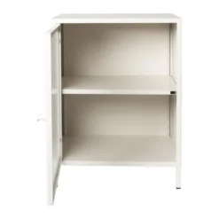 Nachtkastje Luca met geribbeld glazen deurtje - offwhite - 55.5x40x32 cm