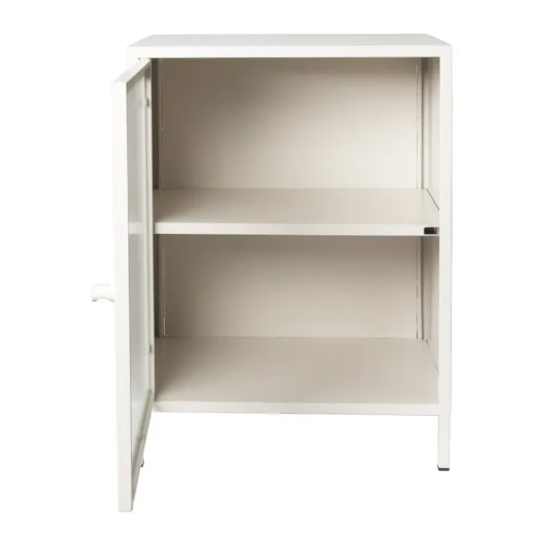 Nachtkastje Luca met geribbeld glazen deurtje - offwhite - 55.5x40x32 cm