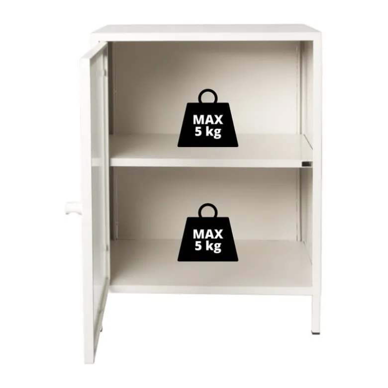Nachtkastje Luca met geribbeld glazen deurtje - offwhite - 55.5x40x32 cm