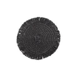 Onderzetters franje zwart - set van 4 - ø10 cm