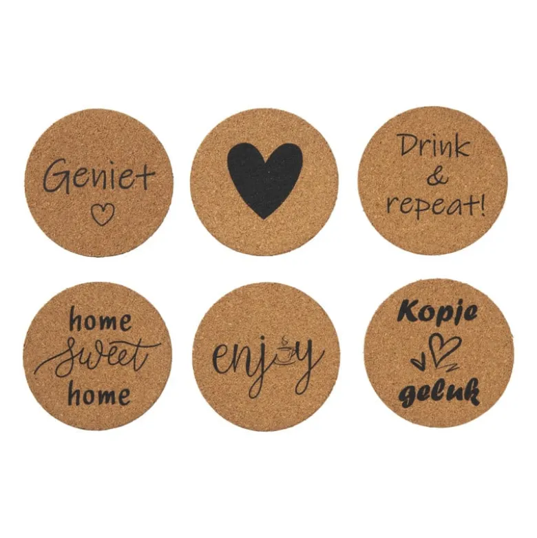 Onderzetters met tekst - set van 6 - kurk
