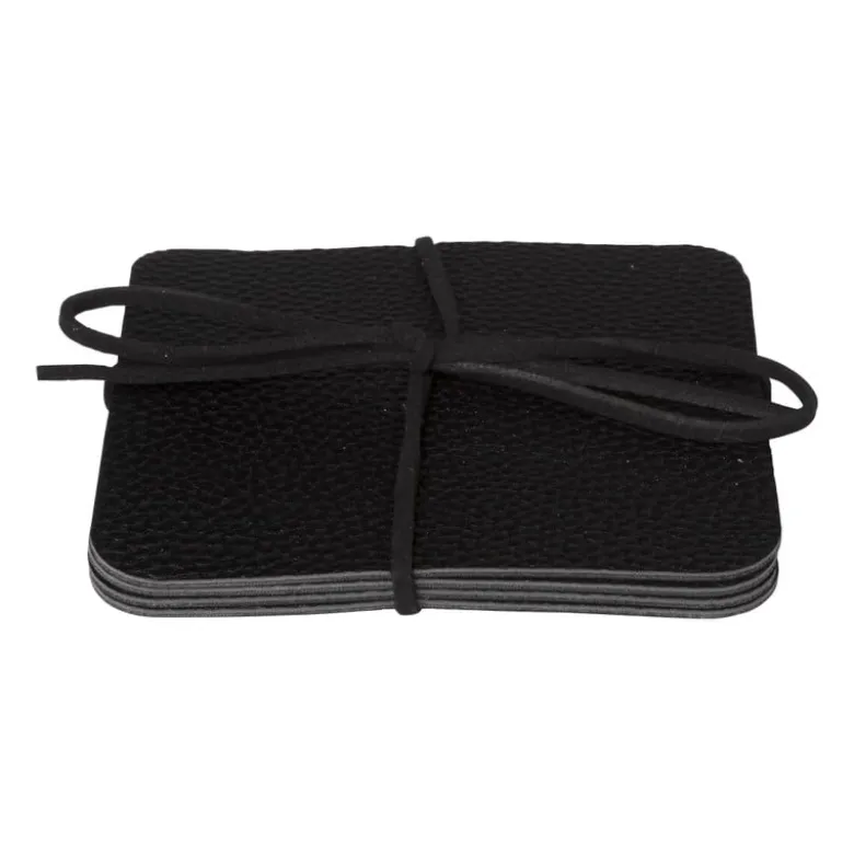 Onderzetters PU leer - zwart - set van 4