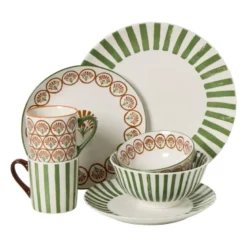 Ontbijtbord streep - groen/wit - ø20.5x2 cm