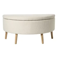Opbergbank bouclé ovaal - beige - 47x100x42 cm