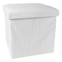 Opbergbox teddy rib vierkant - wit - 38x38x38 cm