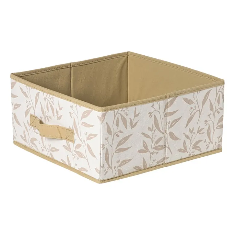 Opbergdoos leafs - bruin/beige - 15x30x30 cm