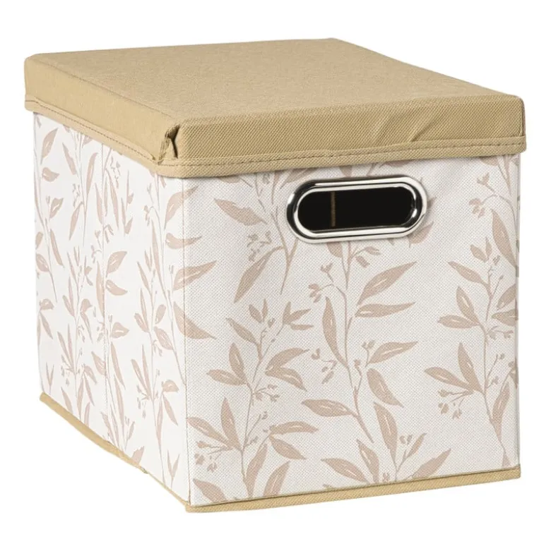 Opbergdoos met deksel leafs - bruin/beige - 30x24x22 cm