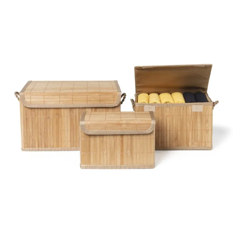Opbergmand met deksel - bamboe - 11x20x15 cm