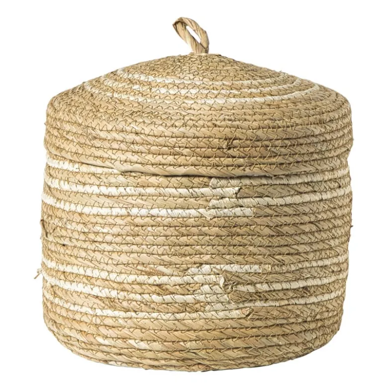 Opbergmand streep - beige - ø25x25 cm