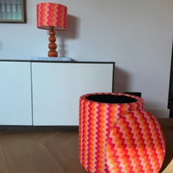 Opbergpoef retro - oranje/roze - ø35x40 cm