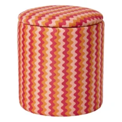 Opbergpoef retro - oranje/roze - ø35x40 cm